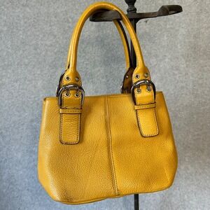 Tignanello Leather‎ Top Handle Small Buckle Shoulder Bag Satchel Mustard Yellow